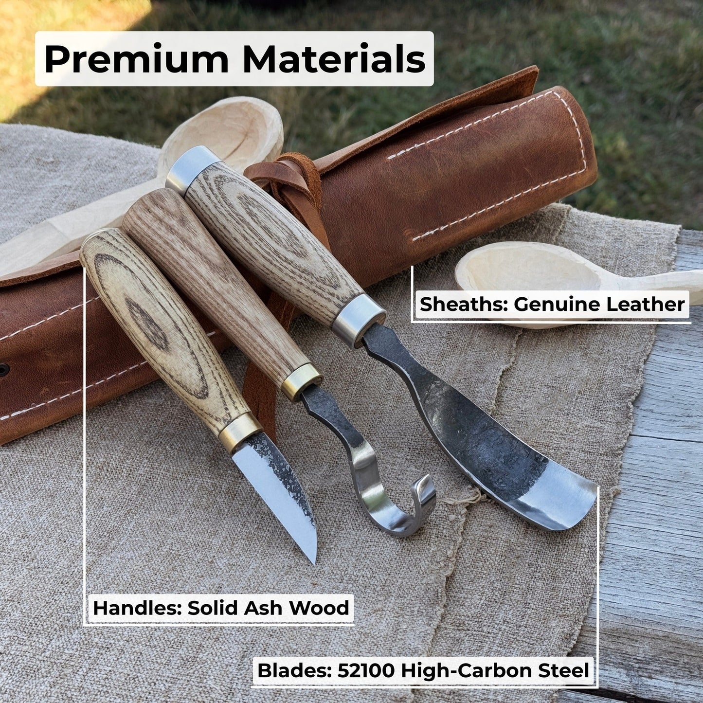 3 - Piece Spoon Carving Set with Leather Roll - Veloce - The App For Watch Collectors
