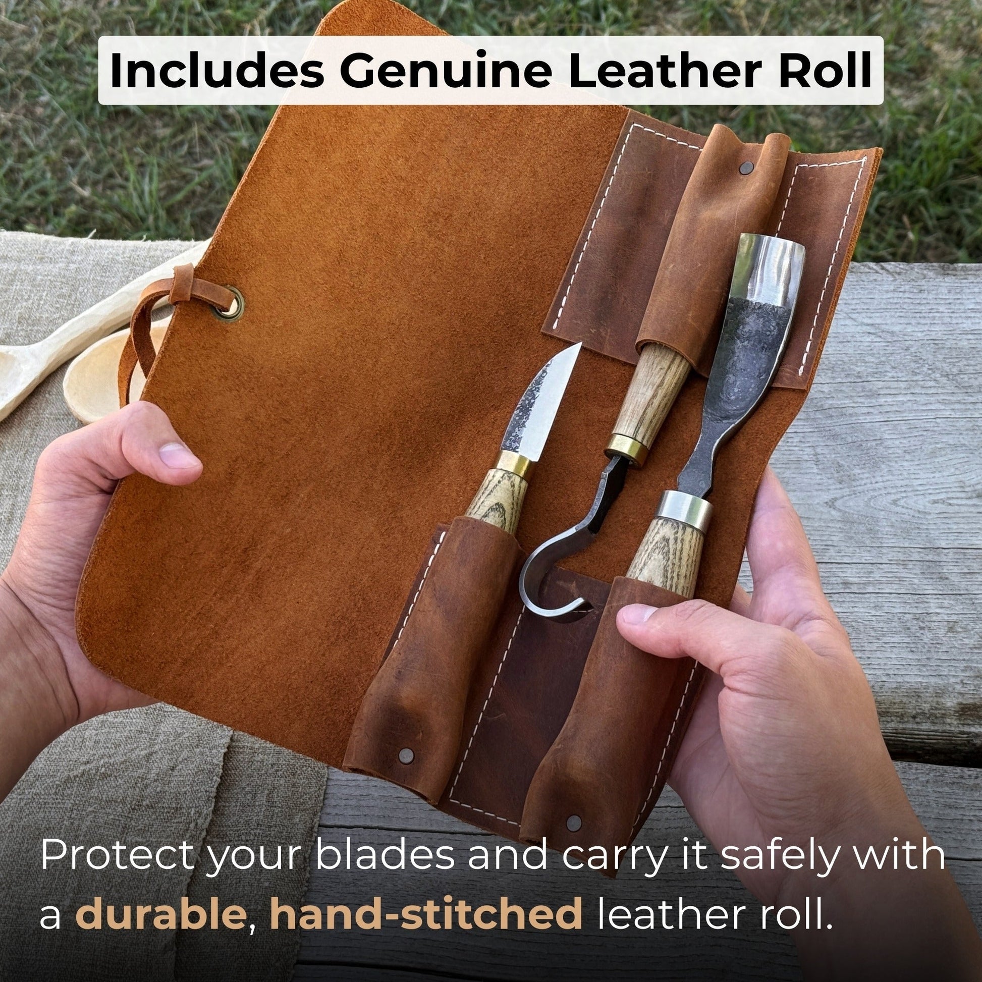 3 - Piece Spoon Carving Set with Leather Roll - Veloce - The App For Watch Collectors