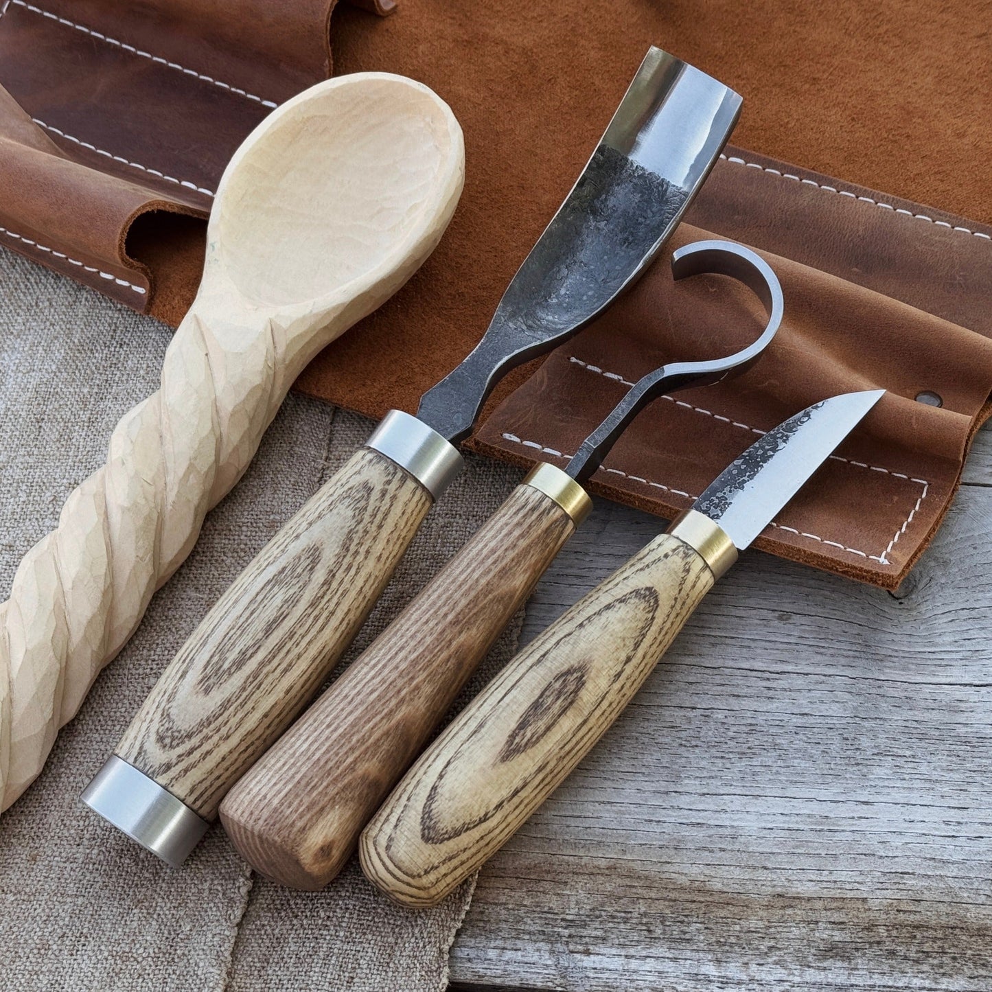 3 - Piece Spoon Carving Set with Leather Roll - Veloce - The App For Watch Collectors