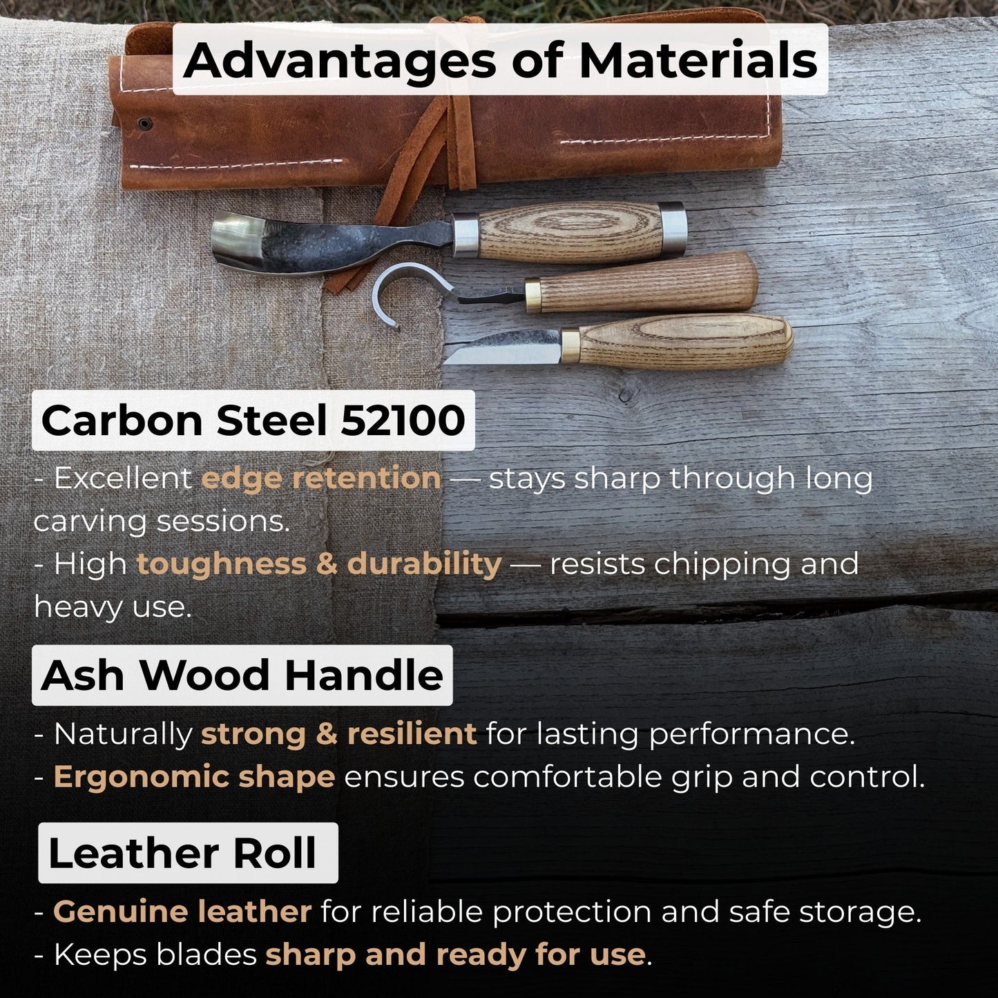 3 - Piece Spoon Carving Set with Leather Roll - Veloce - The App For Watch Collectors