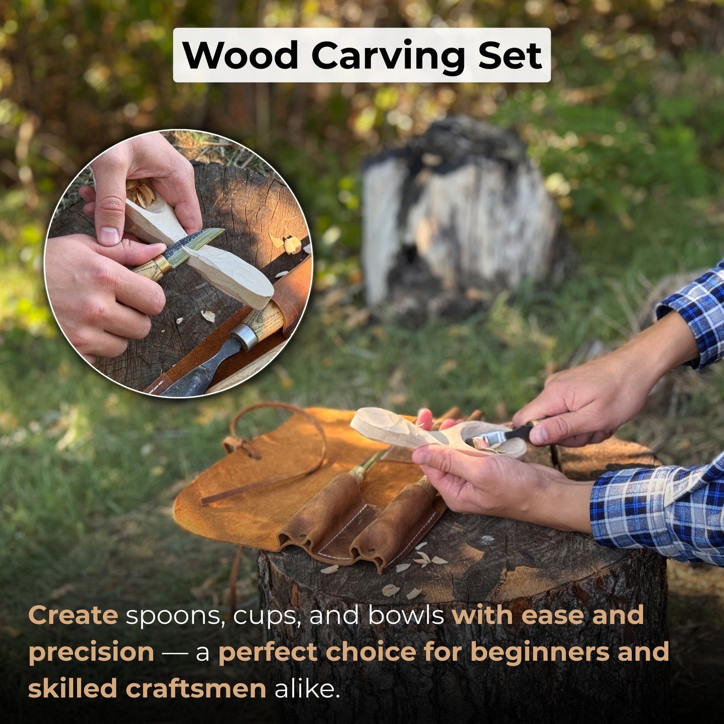 3 - Piece Spoon Carving Set with Leather Roll - Veloce - The App For Watch Collectors