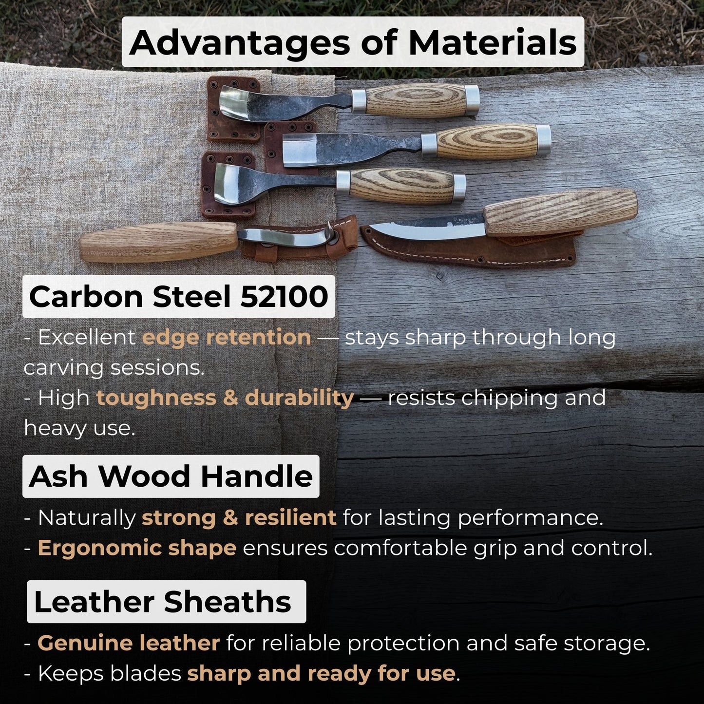 5 - Piece Spoon & Bowl Carving Tool Set with Leather Sheaths - Veloce - The App For Watch Collectors