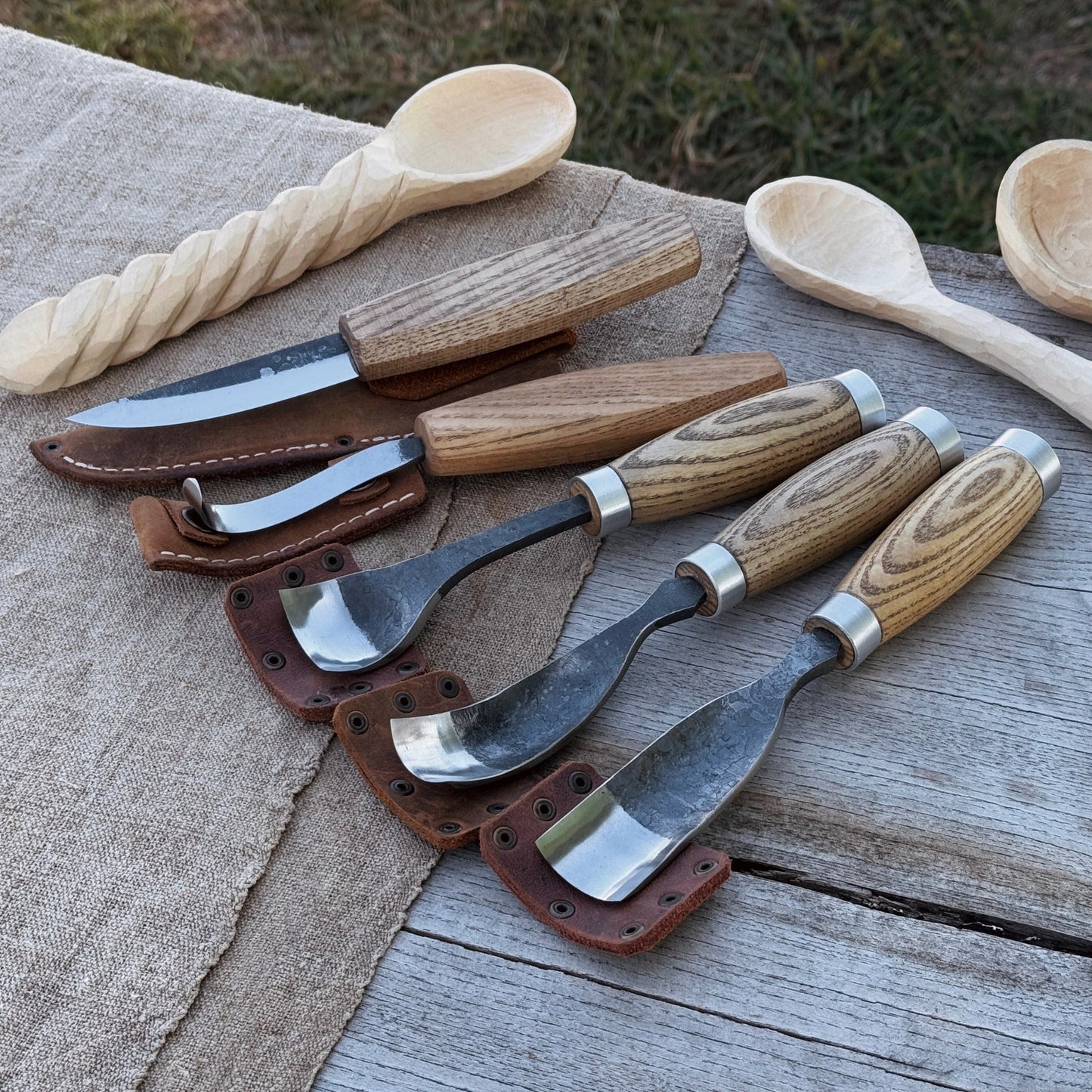 5 - Piece Spoon & Bowl Carving Tool Set with Leather Sheaths - Veloce - The App For Watch Collectors
