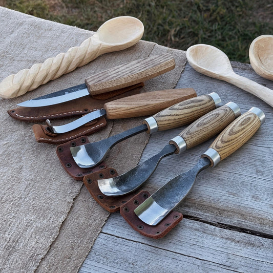 5 - Piece Spoon & Bowl Carving Tool Set with Leather Sheaths - Veloce - The App For Watch Collectors