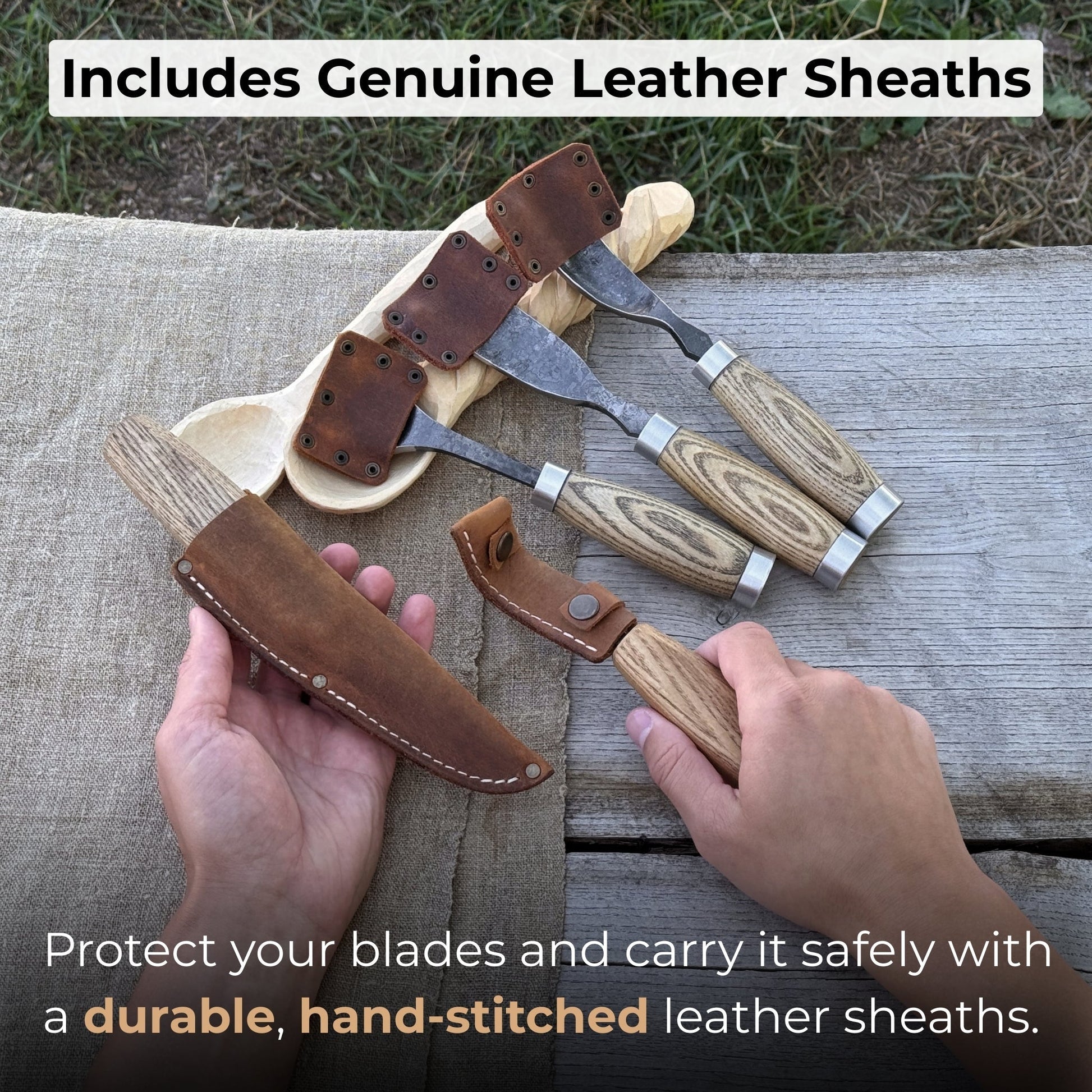 5 - Piece Spoon & Bowl Carving Tool Set with Leather Sheaths - Veloce - The App For Watch Collectors