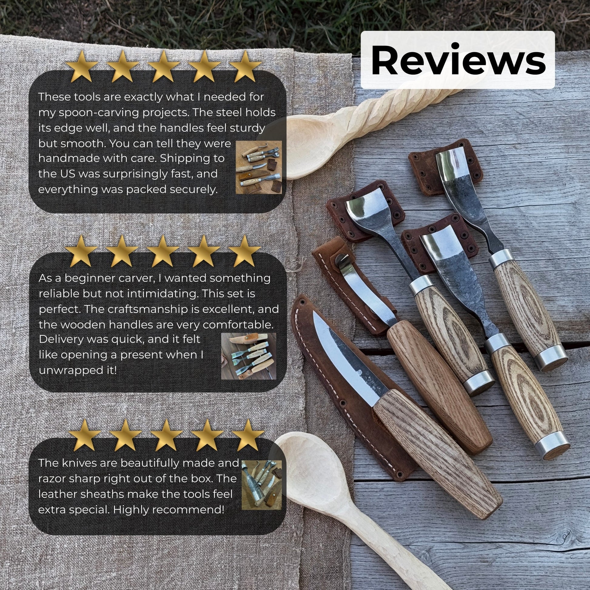 5 - Piece Spoon & Bowl Carving Tool Set with Leather Sheaths - Veloce - The App For Watch Collectors