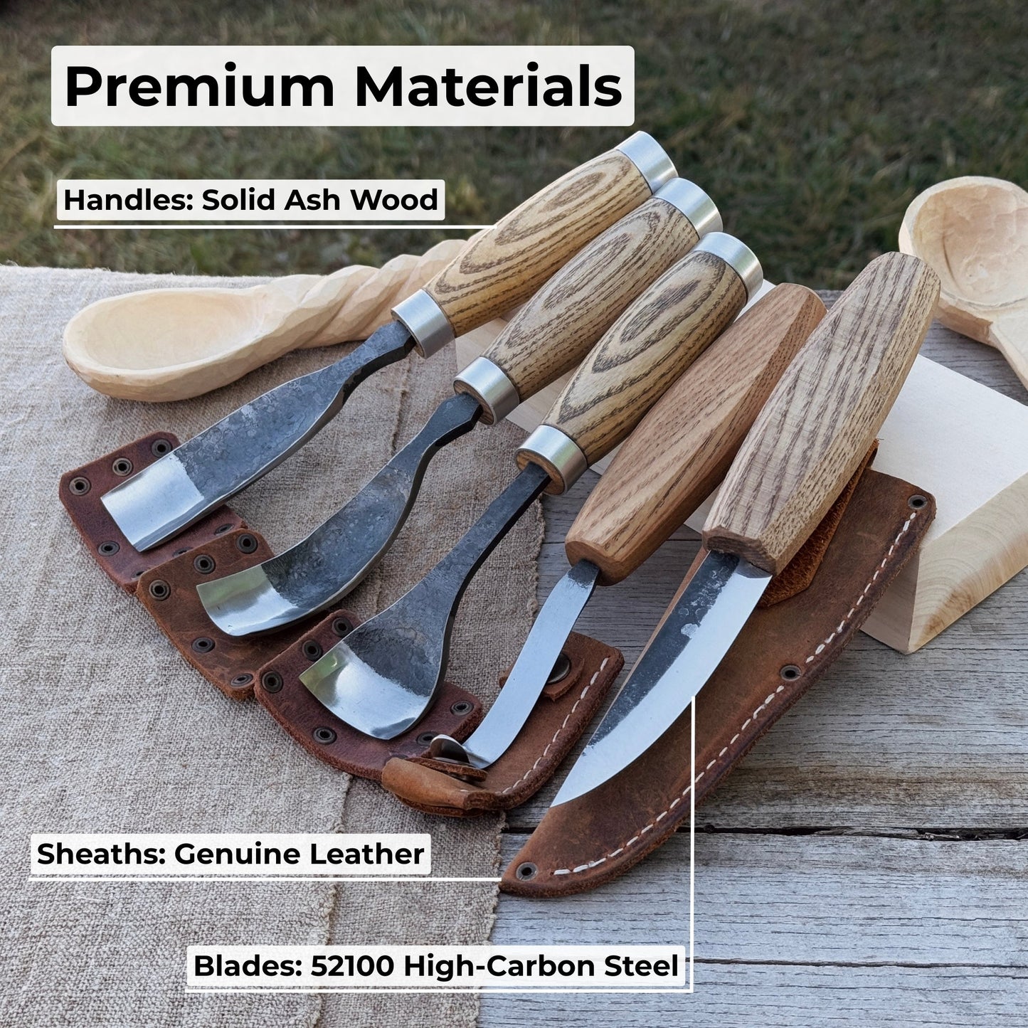 5 - Piece Spoon & Bowl Carving Tool Set with Leather Sheaths - Veloce - The App For Watch Collectors