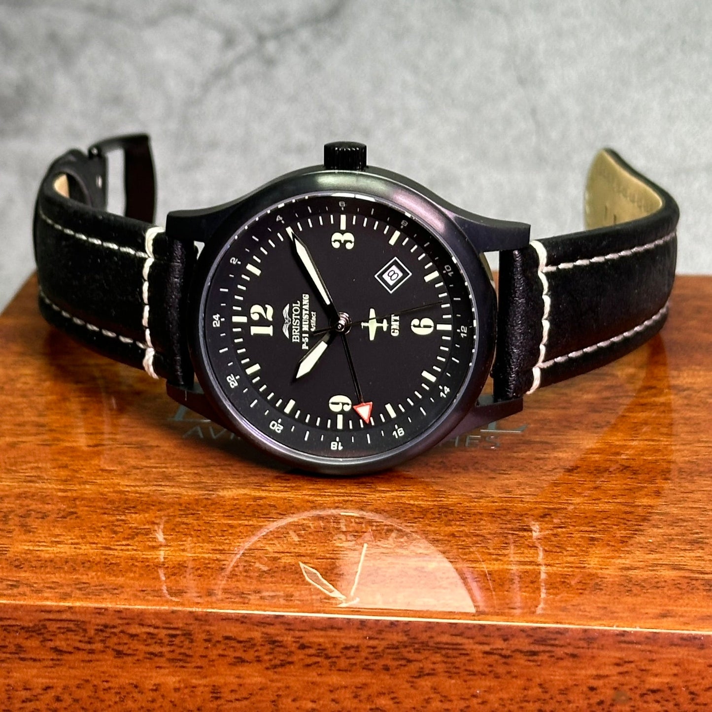 P51 Mustang Tribute Watch Steel Black Leather Classic Band - Veloce - The App For Watch Collectors