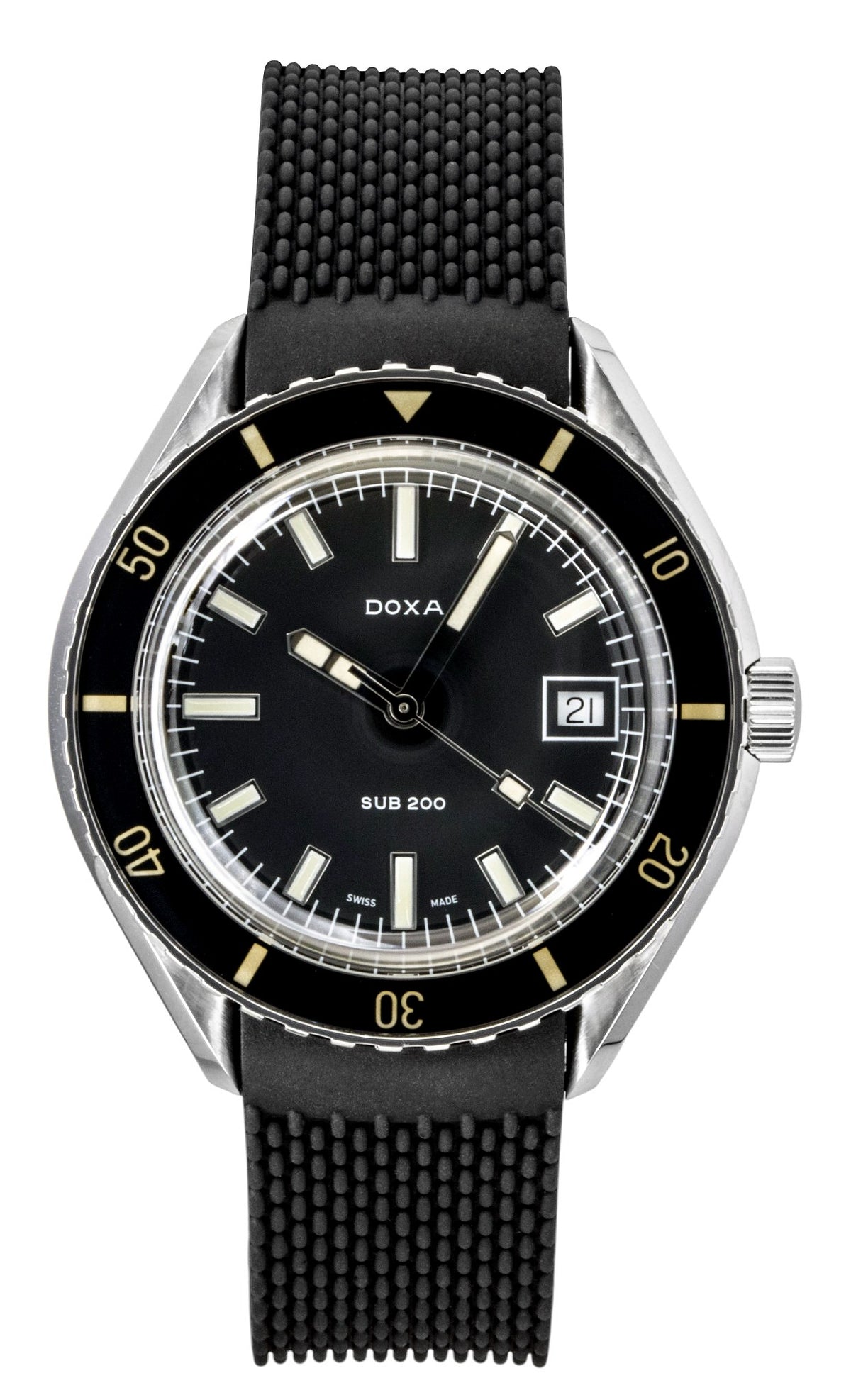 Doxa SUB 200 Sharkhunter FKM Rubber Strap Black Dial Automatic Diver's 799.10.101.20 200M Men's Watch