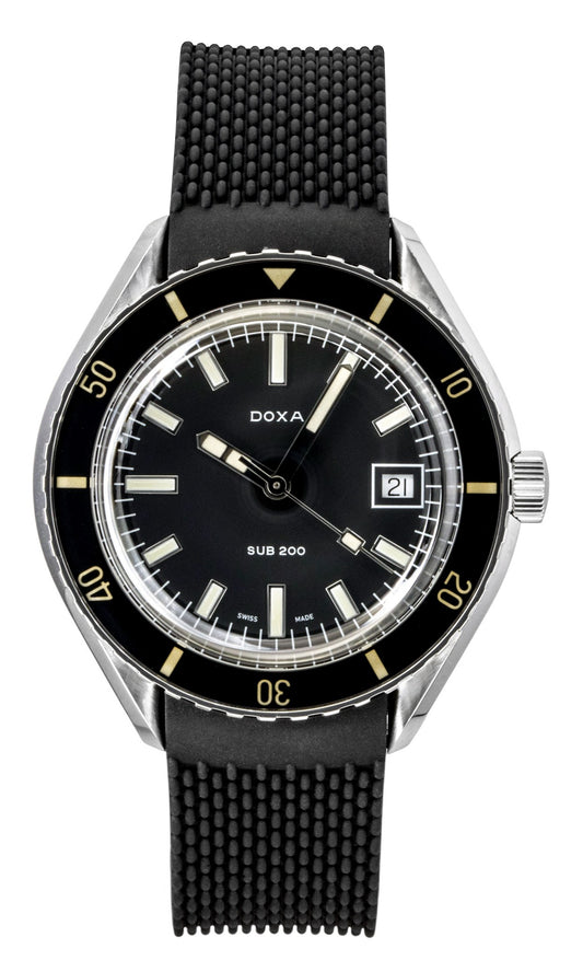 Doxa SUB 200 Sharkhunter FKM Rubber Strap Black Dial Automatic Diver's 799.10.101.20 200M Men's Watch