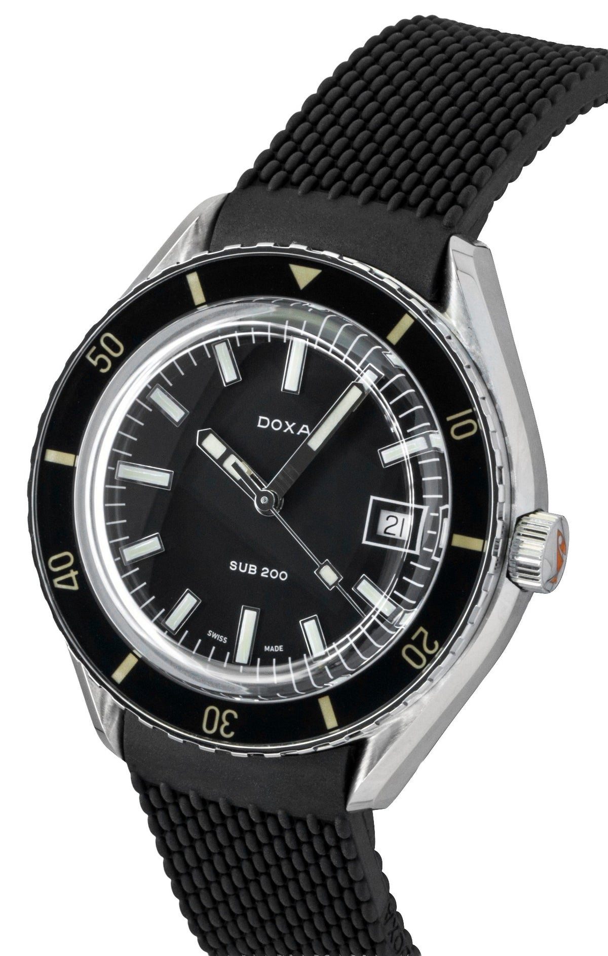 Doxa SUB 200 Sharkhunter FKM Rubber Strap Black Dial Automatic Diver's 799.10.101.20 200M Men's Watch