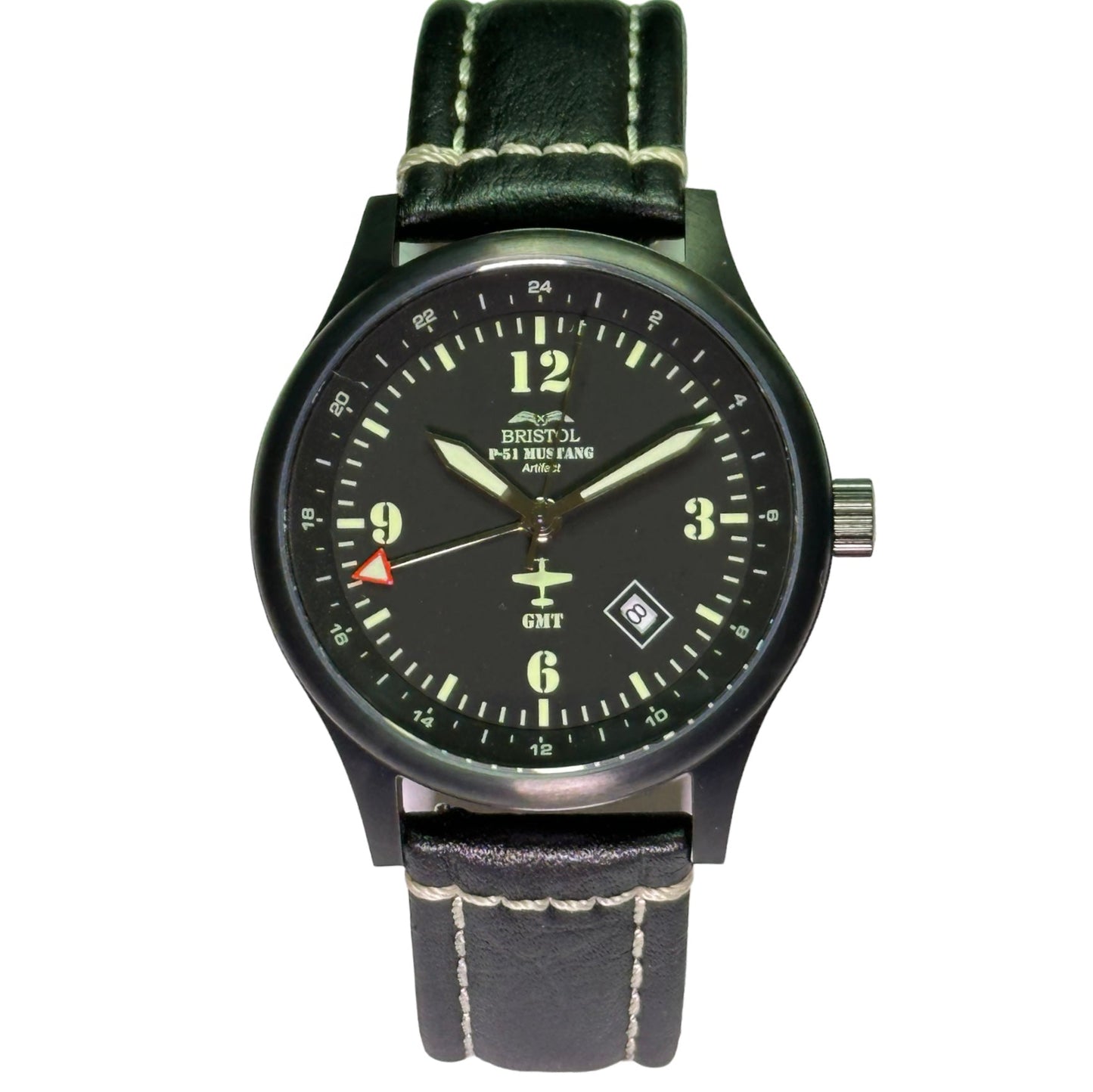 P51 Mustang Tribute Watch Steel Black Leather Classic Band - Veloce - The App For Watch Collectors