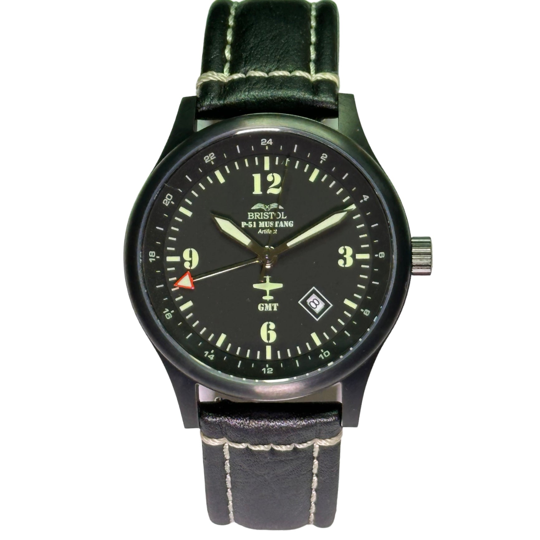 P51 Mustang Tribute Watch Steel Black Leather Classic Band - Veloce - The App For Watch Collectors