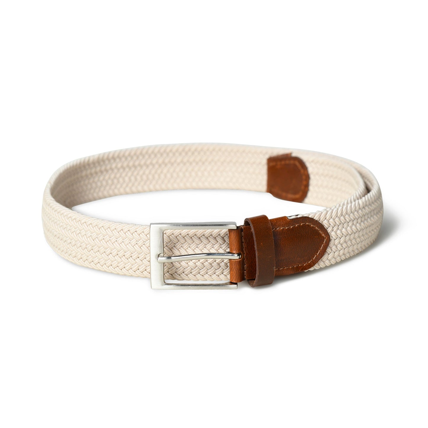 Cream & Brown Braided Canvas Leather Belt - Veloce - The App For Watch Collectors