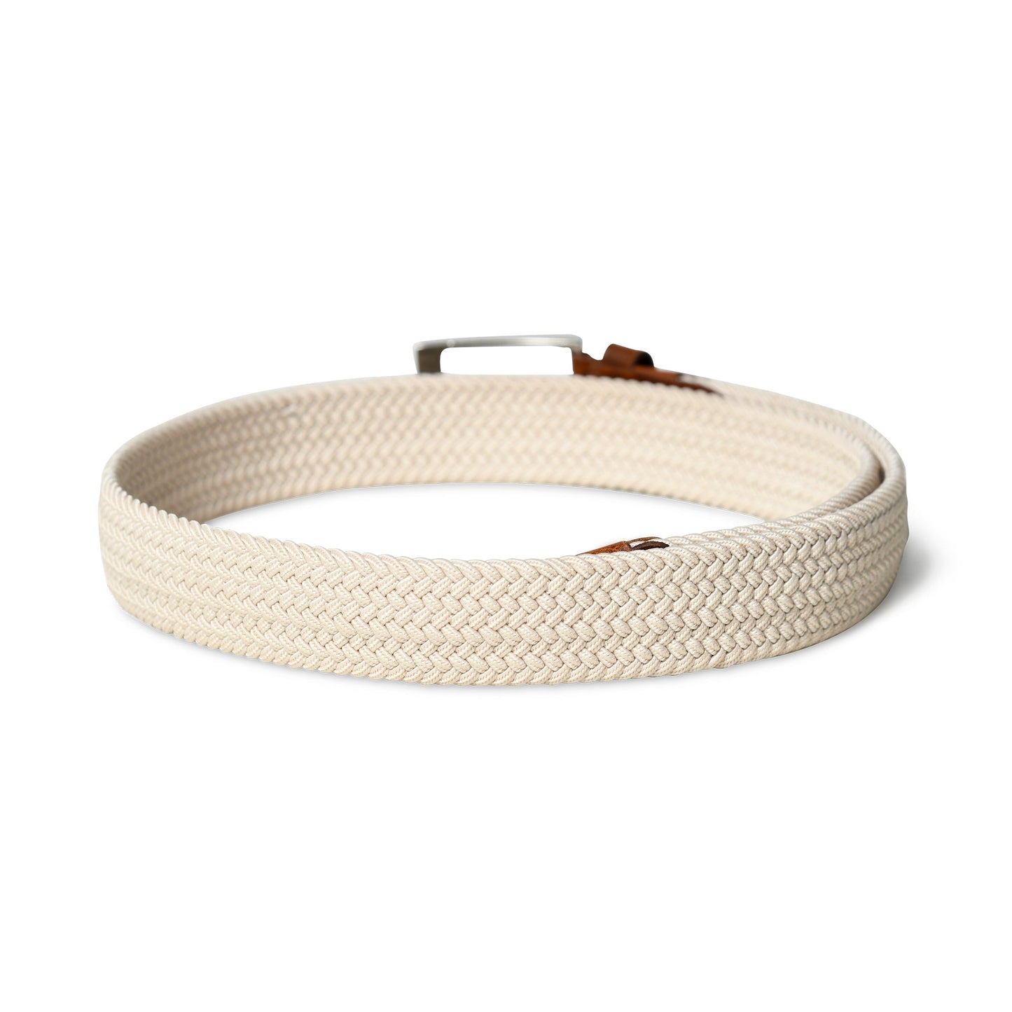 Cream & Brown Braided Canvas Leather Belt - Veloce - The App For Watch Collectors
