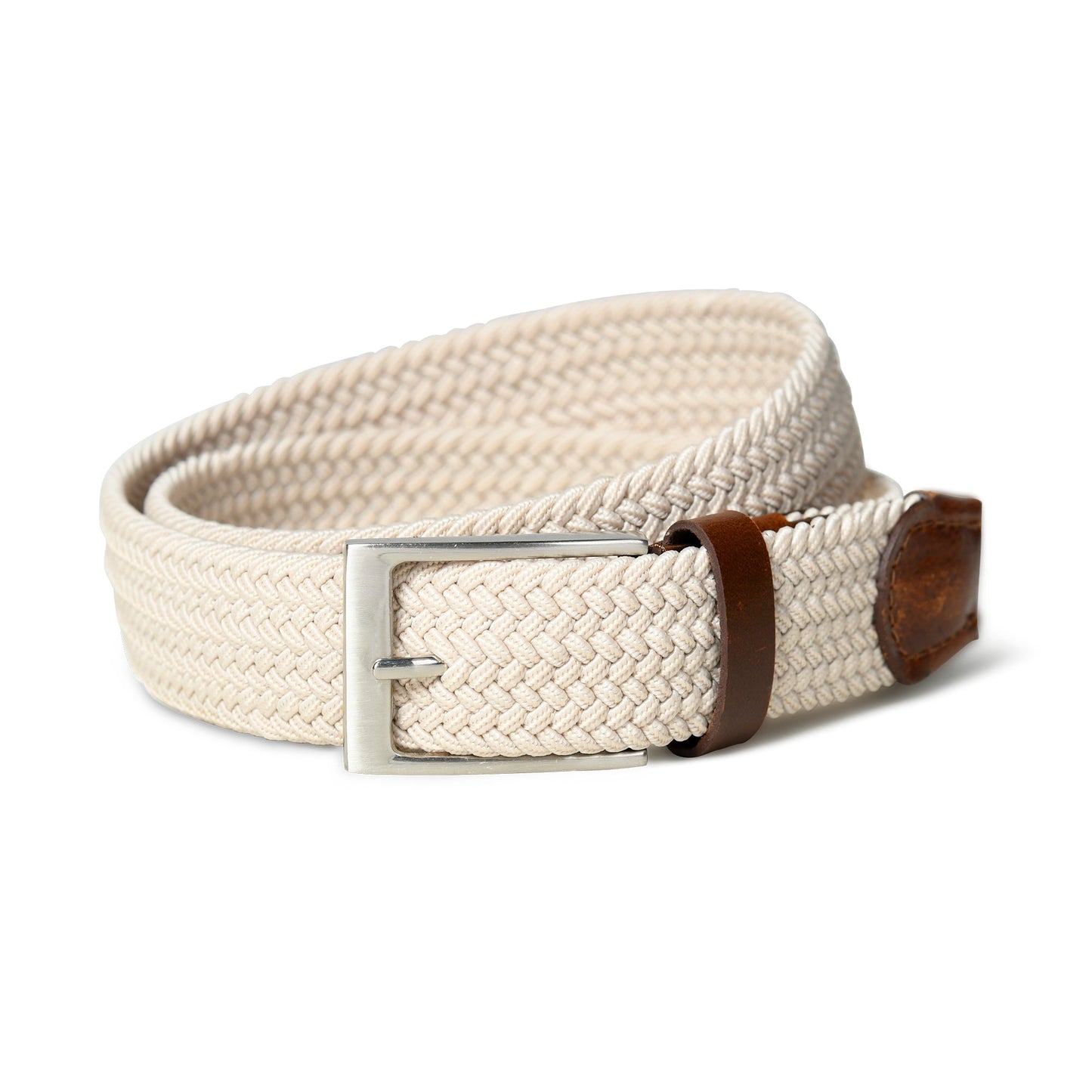 Cream & Brown Braided Canvas Leather Belt - Veloce - The App For Watch Collectors
