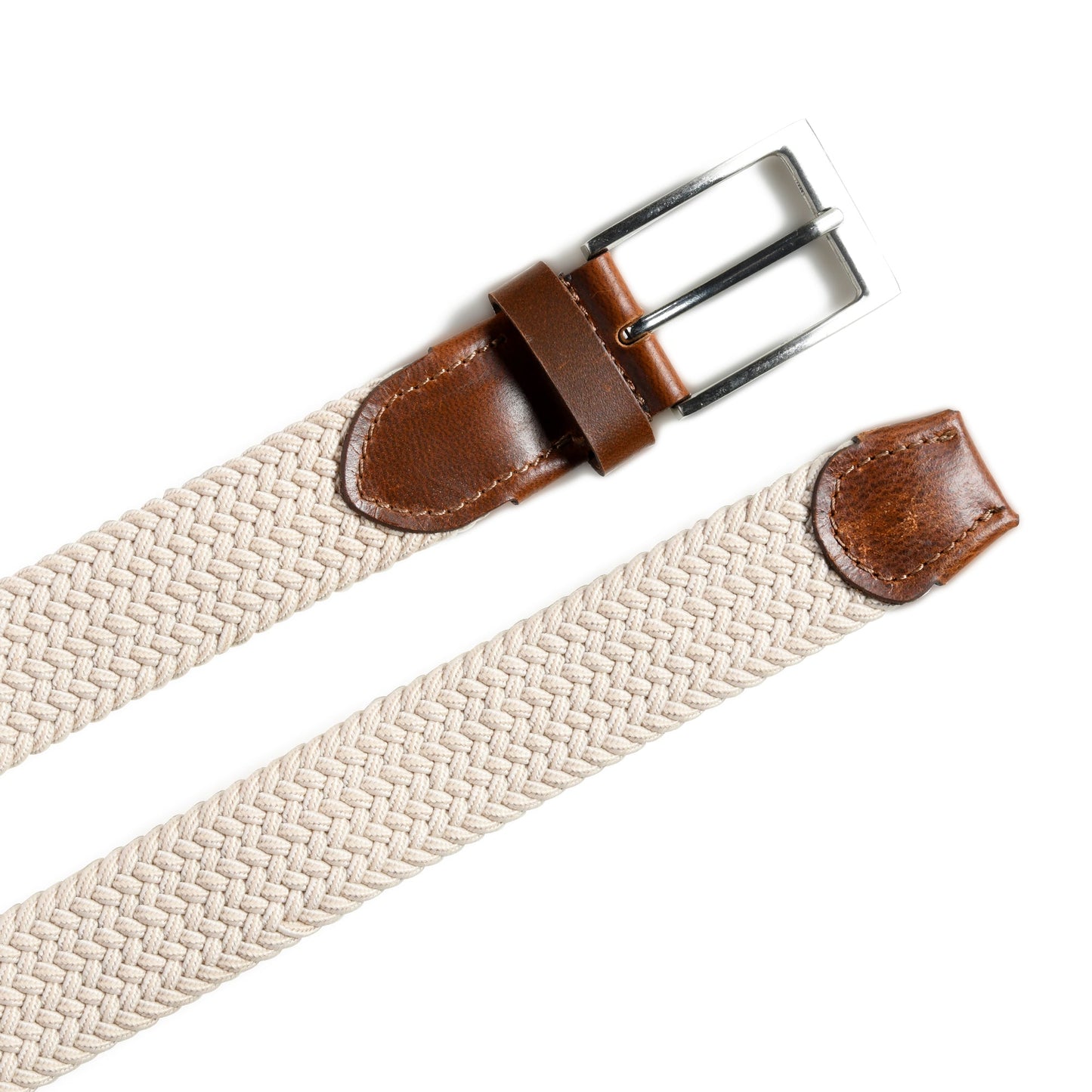 Cream & Brown Braided Canvas Leather Belt - Veloce - The App For Watch Collectors