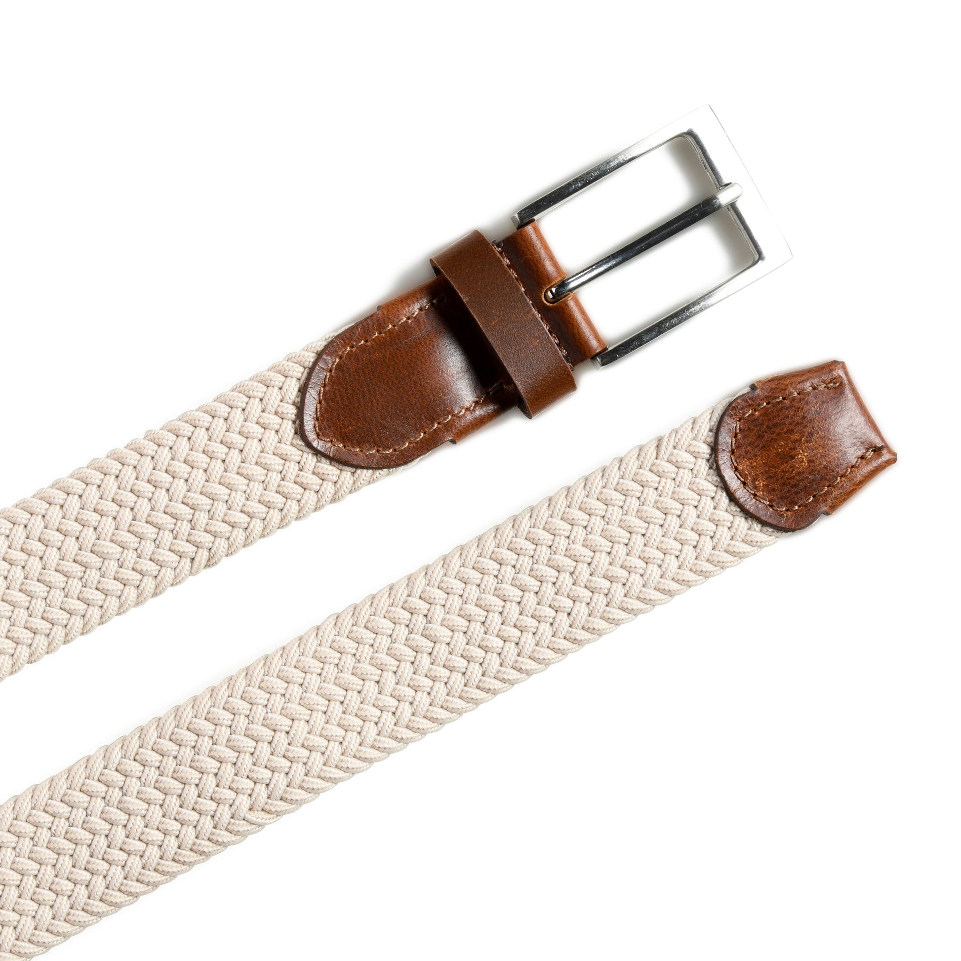 Cream & Brown Braided Canvas Leather Belt - Veloce - The App For Watch Collectors