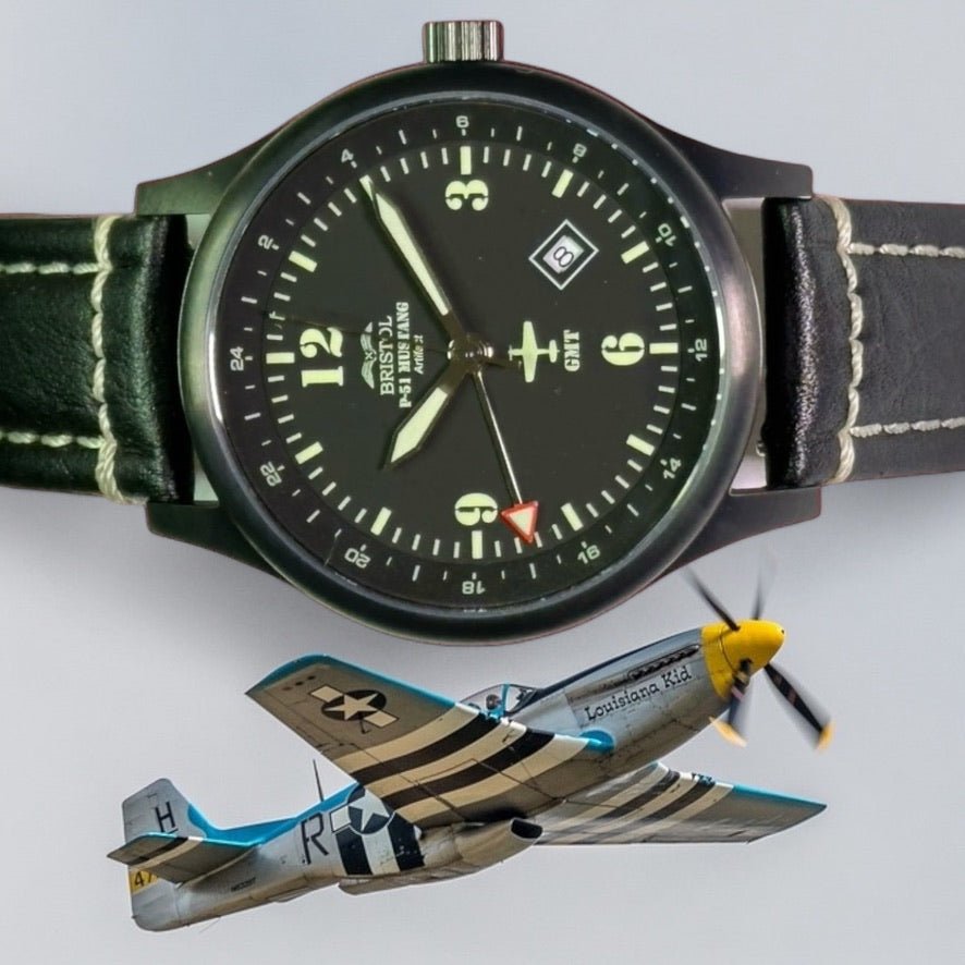 P51 Mustang Tribute Watch Steel Black Leather Classic Band - Veloce - The App For Watch Collectors