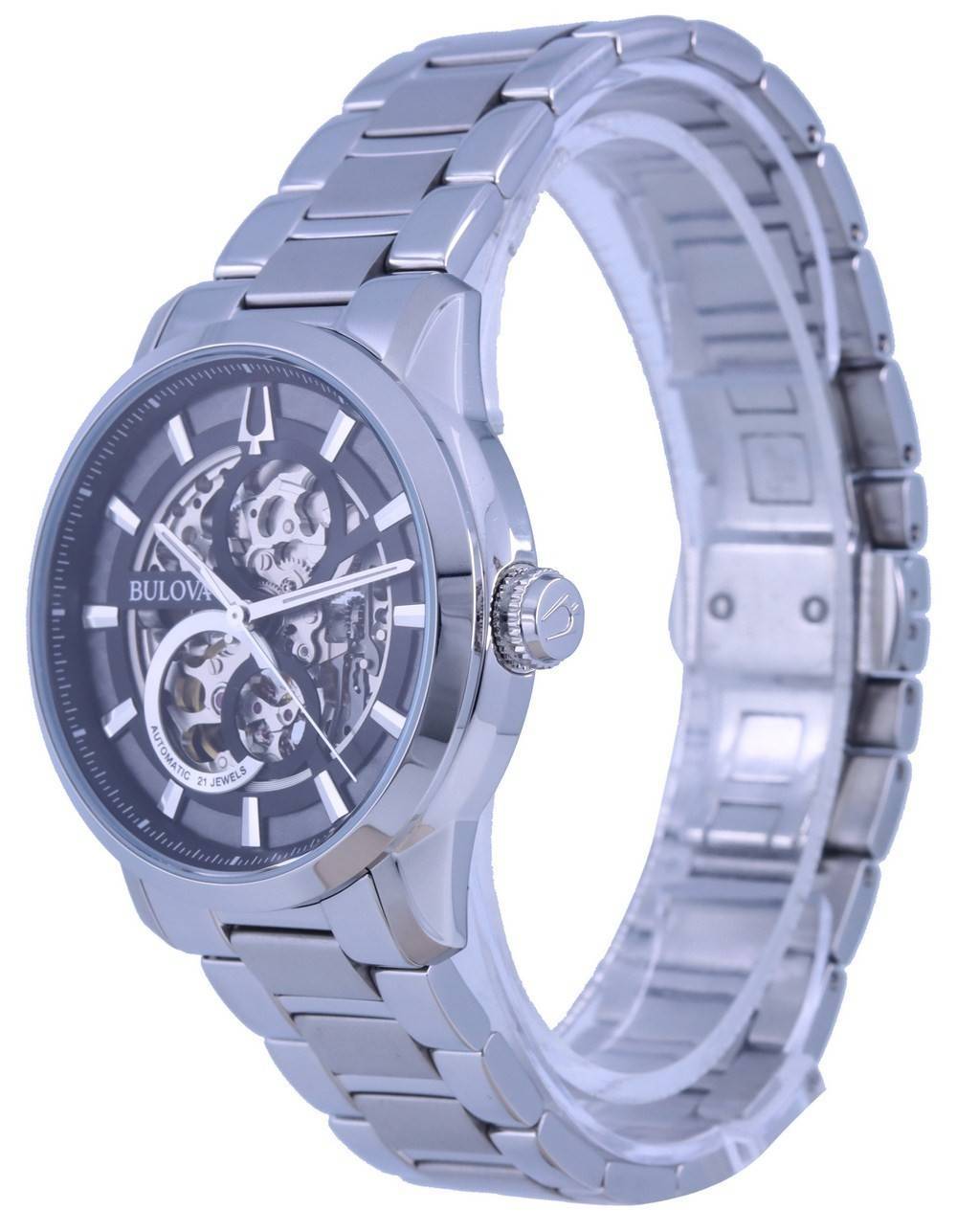 Bulova Classic Skeleton Black Dial Stainless Steel Automatic 96A208 Men's Watch
