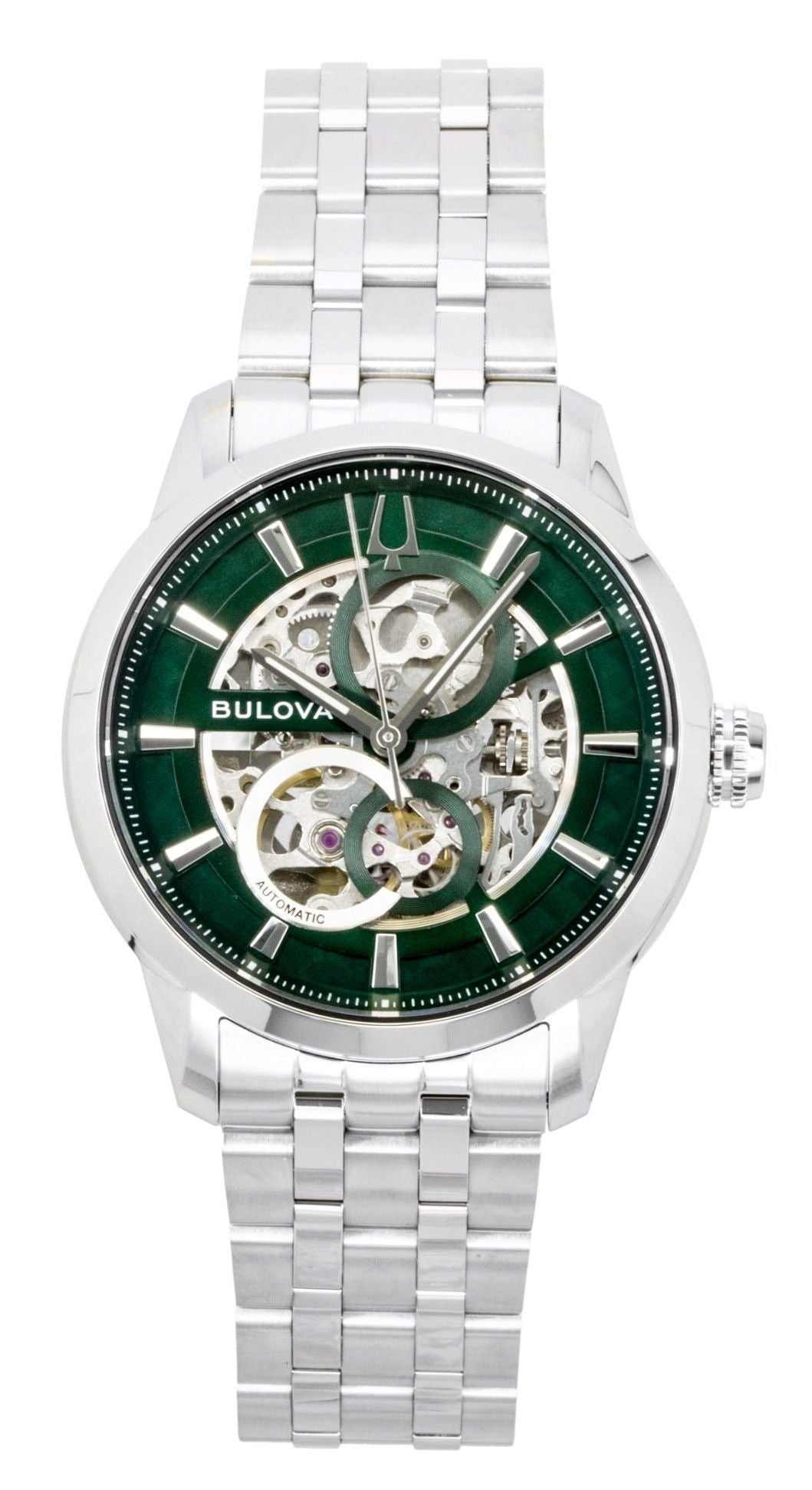 Bulova Sutton Stainless Steel Green Skeleton Automatic 96A329 Men's Watch