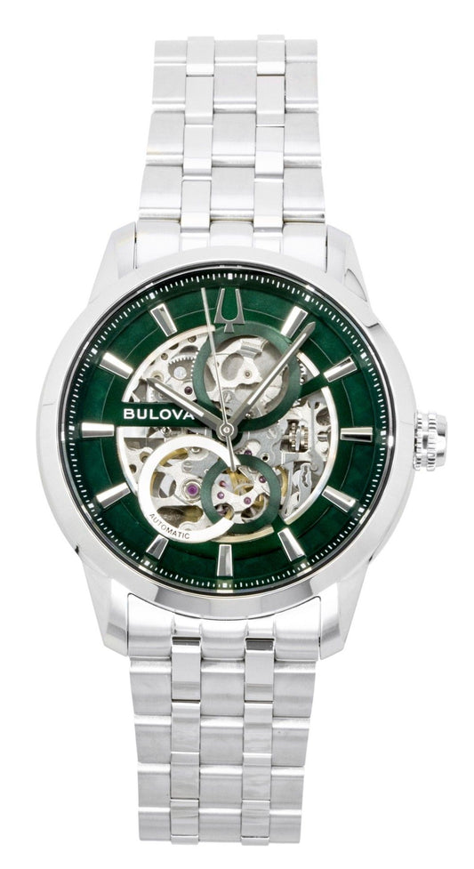 Bulova Sutton Stainless Steel Green Skeleton Automatic 96A329 Men's Watch