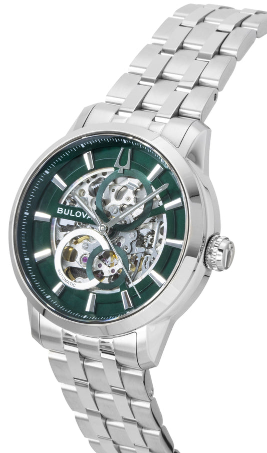 Bulova Sutton Stainless Steel Green Skeleton Automatic 96A329 Men's Watch