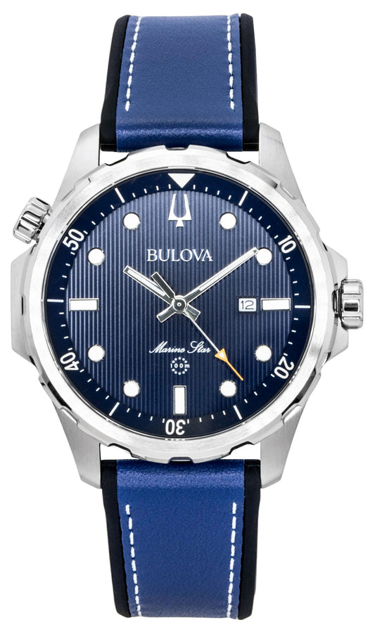 Bulova Marine Star Series Silicone Strap Blue Dial Quartz 96B419 100M Men's Watch