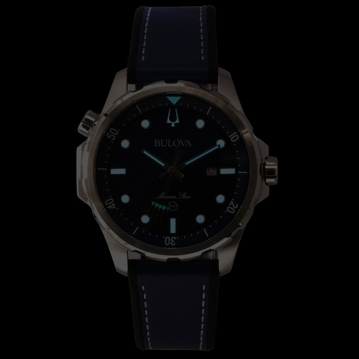 Bulova Marine Star Series Silicone Strap Blue Dial Quartz 96B419 100M Men's Watch