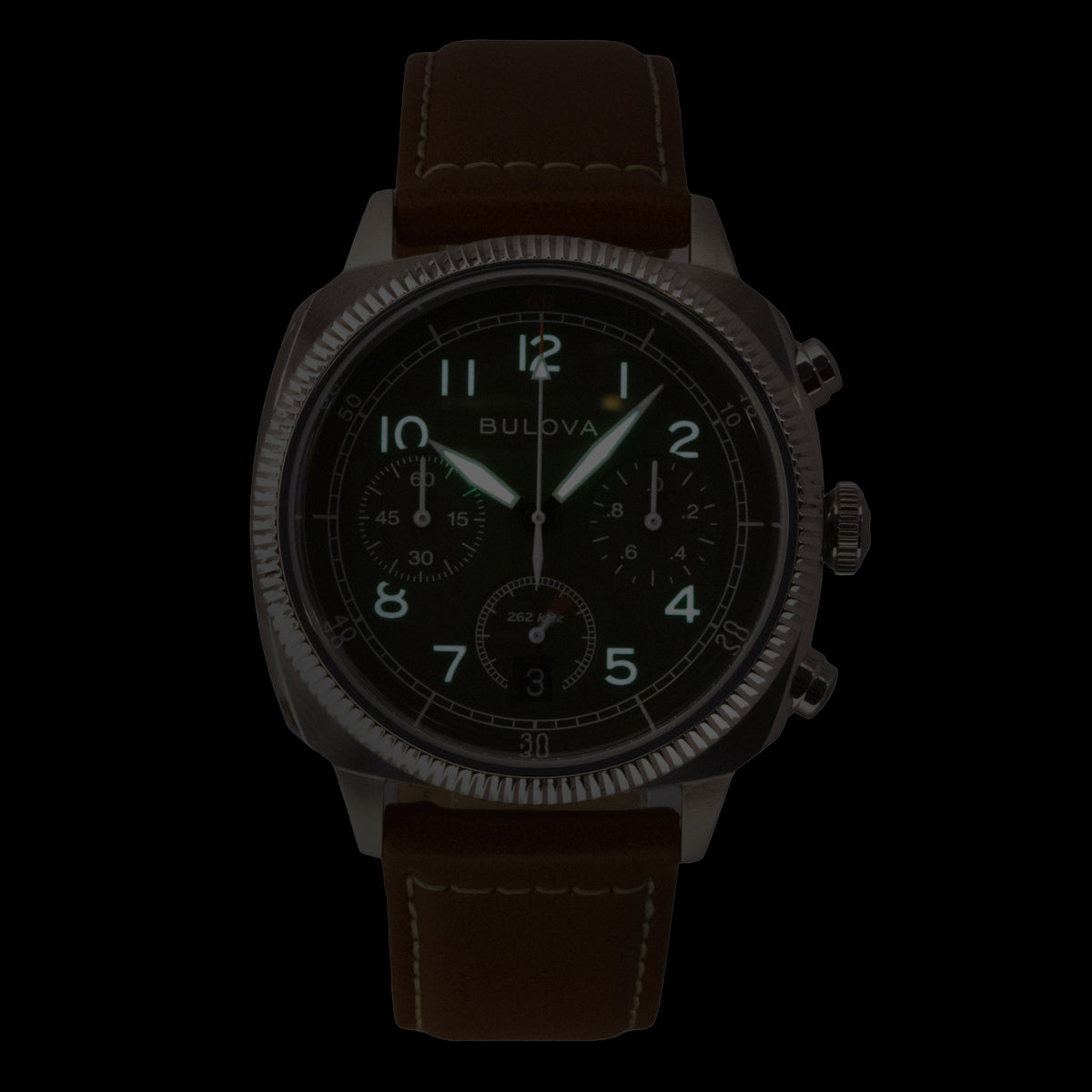 Bulova Military Special Edition Chronograph Leather Strap Green Dial Quartz 96B482 Men's Watch
