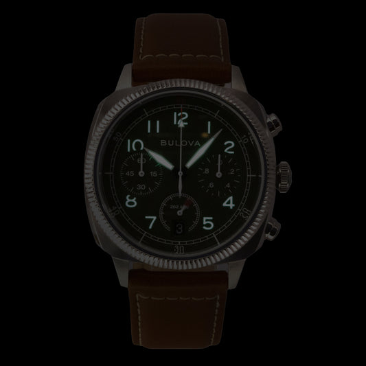 Bulova Military Special Edition Chronograph Leather Strap Green Dial Quartz 96B482 Men's Watch