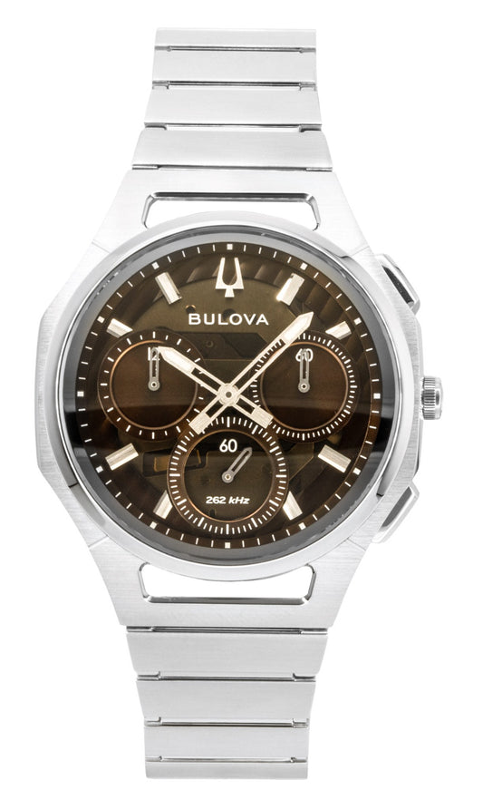 Bulova CURV High Precision 10th Anniversary Edition Chronograph Brown Dial Quartz 96K117 Men's Watch With Extra Strap