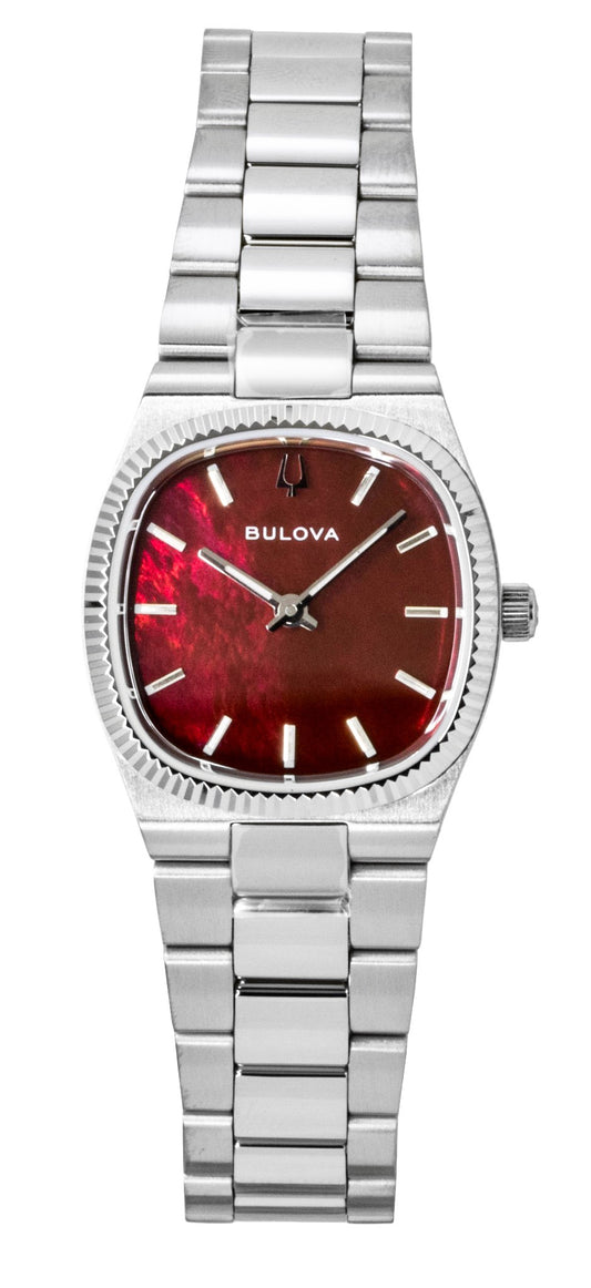 Bulova Super Seville Stainless Steel Red Mother Of Pearl Dial Quartz 96L354 Women's Watch