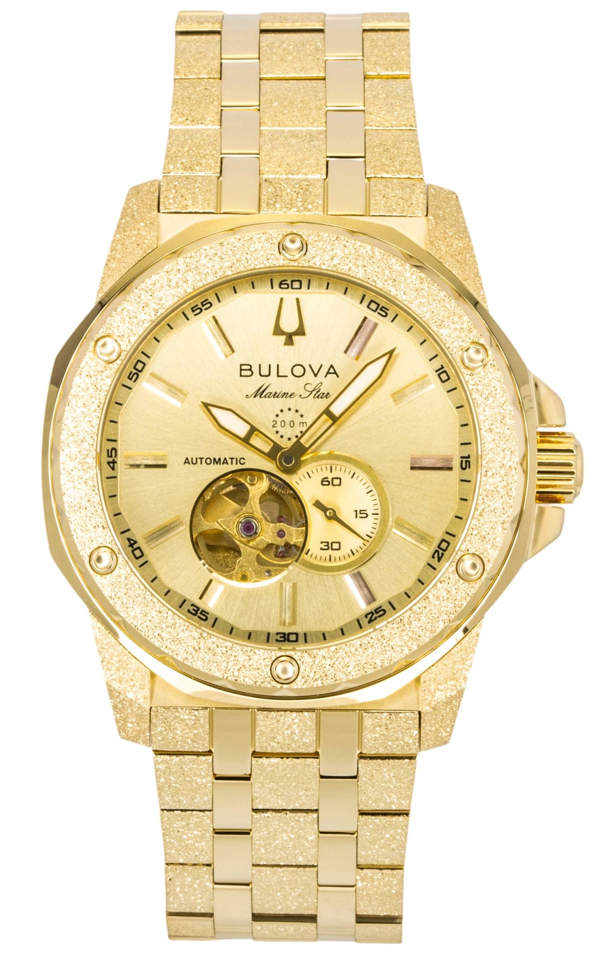 Bulova Marc Anthony Marine Star Gold Tone Stainless Steel Open Heart Champagne Dial Automatic 97A200 Men's Watch