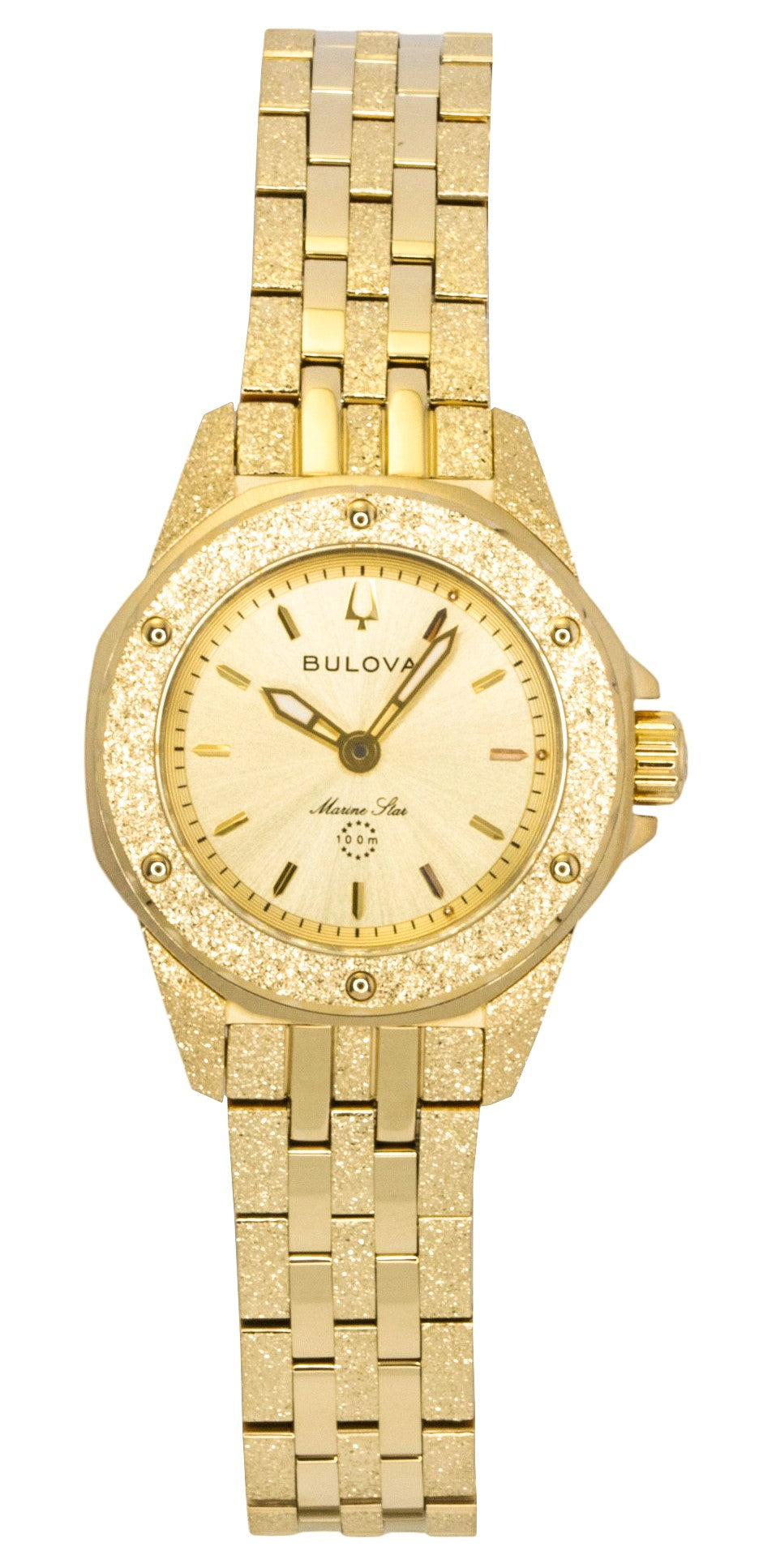 Bulova Marine Star Marc Anthony Stainless Steel Gold Dial Quartz 97L192 100M Women's Watch