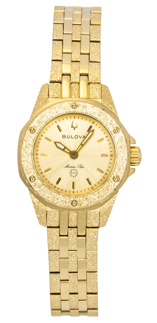 Bulova Marine Star Marc Anthony Stainless Steel Gold Dial Quartz 97L192 100M Women's Watch