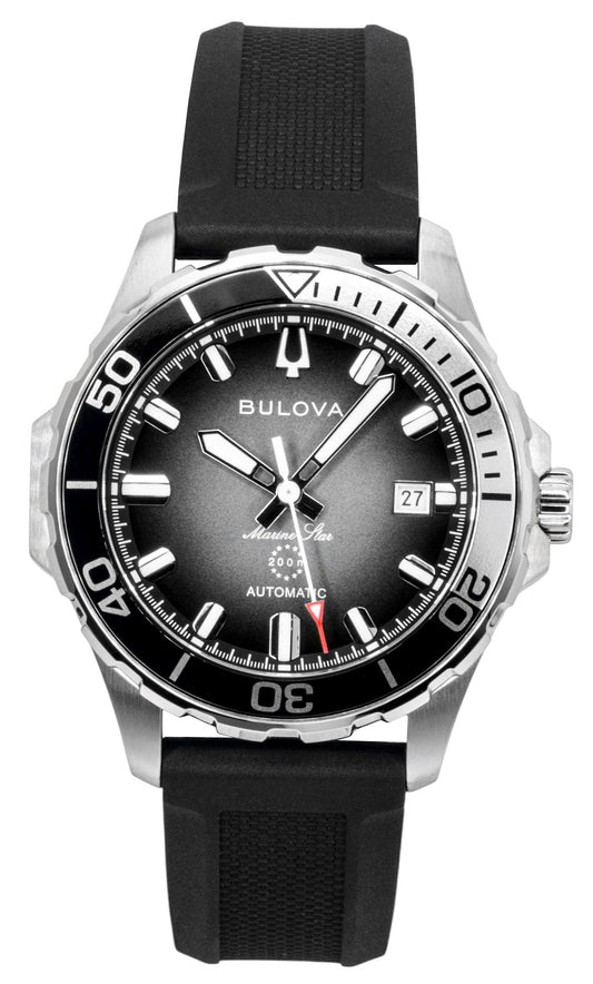 Bulova Marine Star Rubber Strap Black Dial Automatic Diver's 98B465 200M Men's Watch