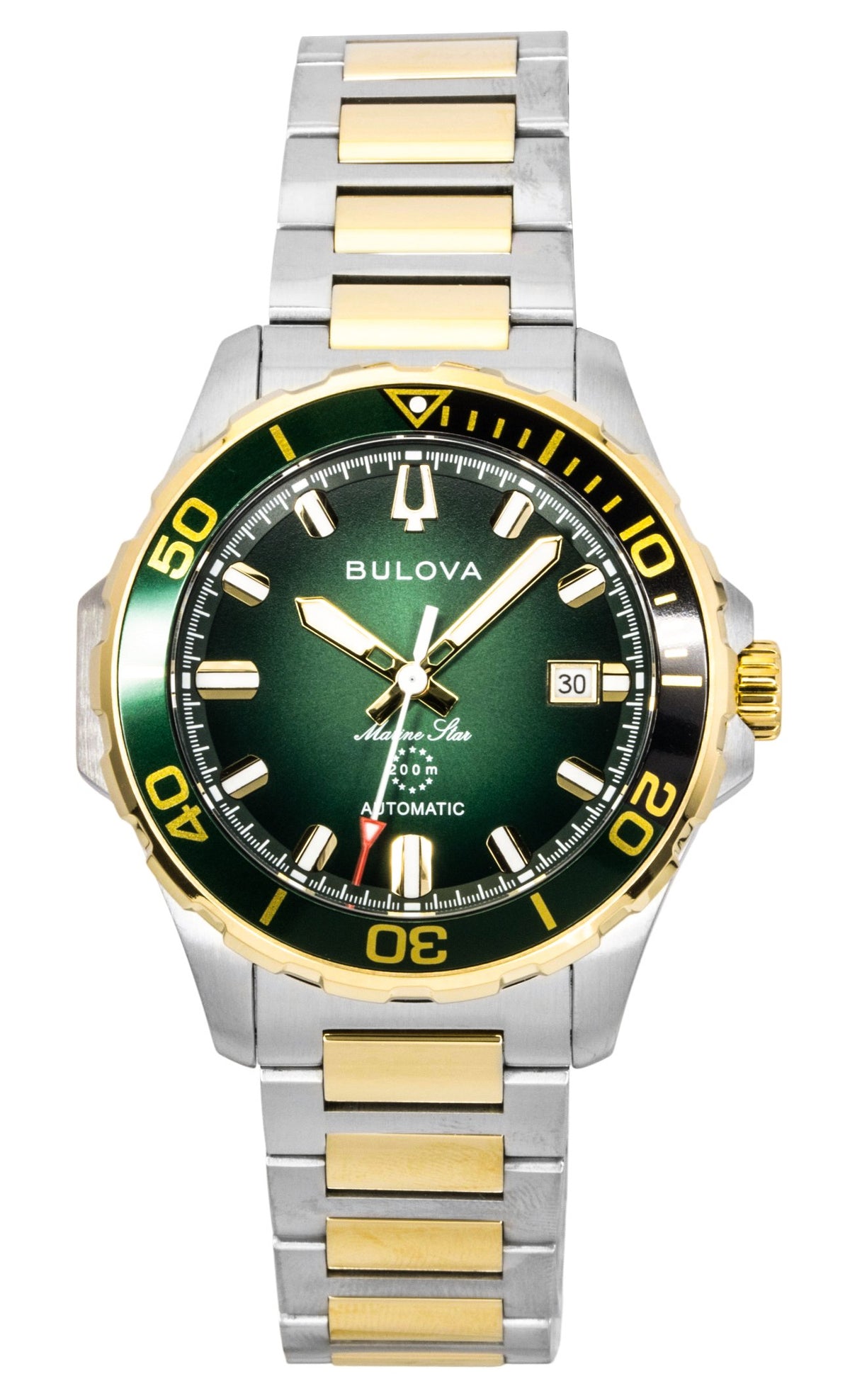 Bulova Marine Star Two Tone Stainless Steel Green Dial Automatic Diver's 98B467 200M Men's Watch