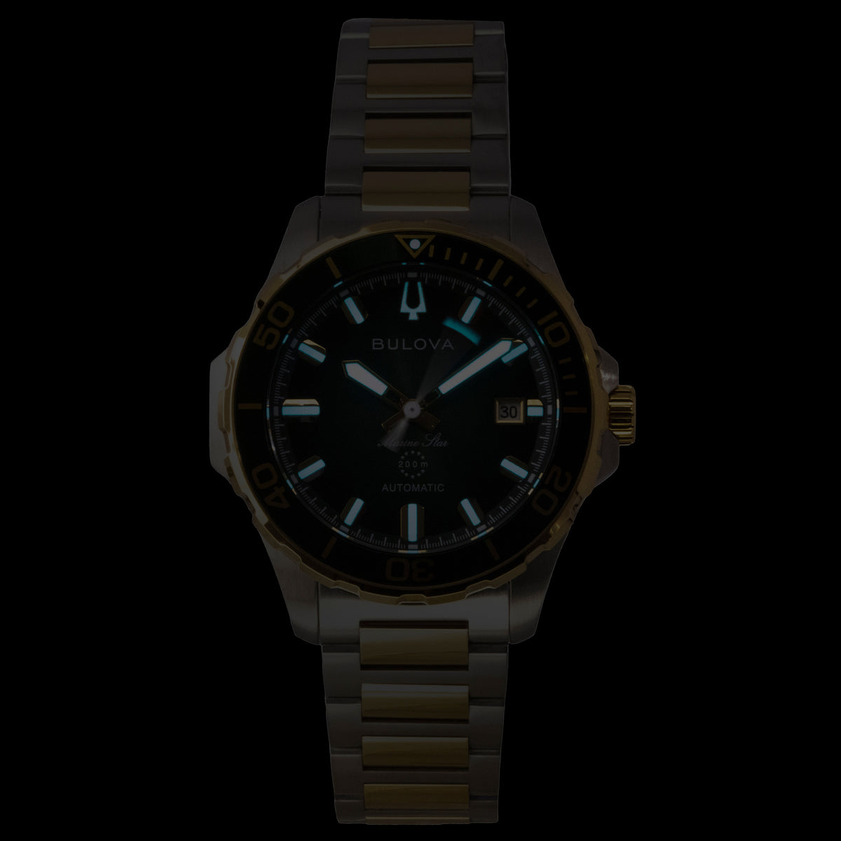 Bulova Marine Star Two Tone Stainless Steel Green Dial Automatic Diver's 98B467 200M Men's Watch