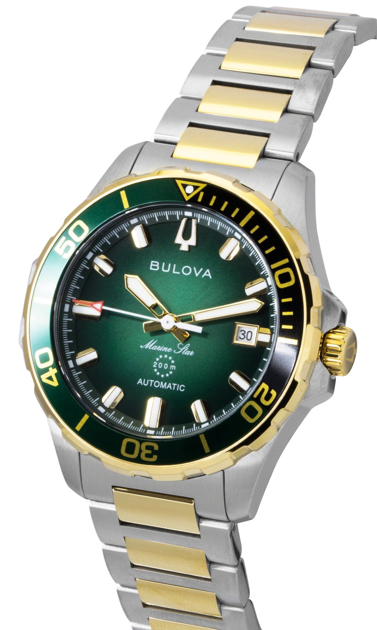 Bulova Marine Star Two Tone Stainless Steel Green Dial Automatic Diver's 98B467 200M Men's Watch