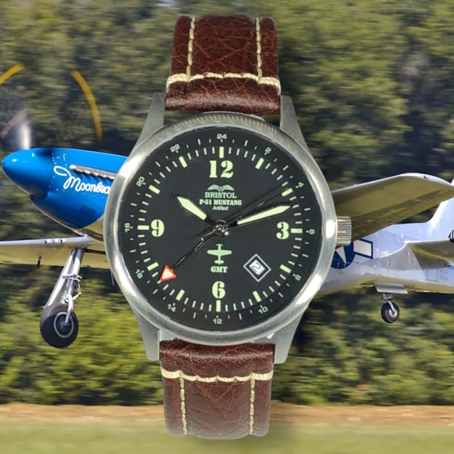 P51 Mustang Timepiece Brushed Stainless Case Brown Leather - Veloce - The App For Watch Collectors