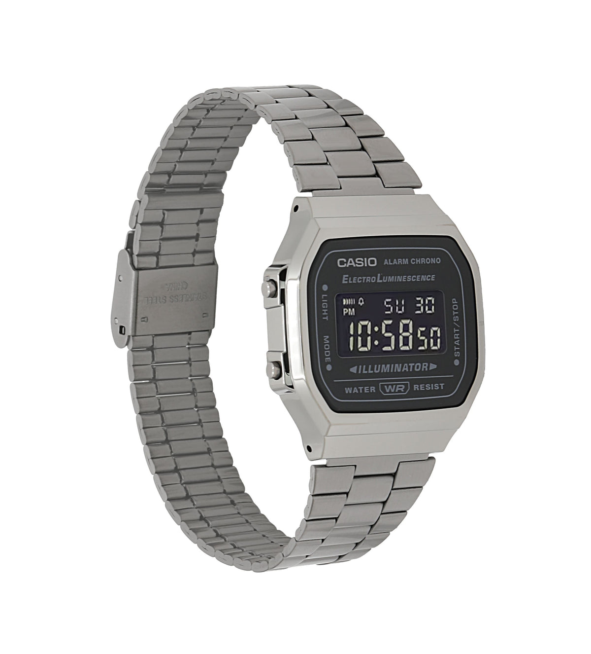 Casio Vintage Digital Stainless Steel Bracelet Black Dial Quartz A168WGG-1B Unisex Watch