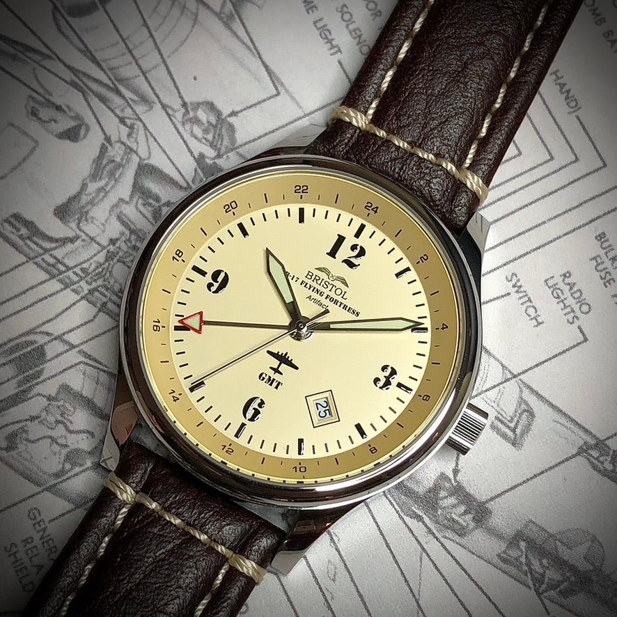 B17 Tribute Polished Stainless Beige Dial Brown Leather - Veloce - The App For Watch Collectors