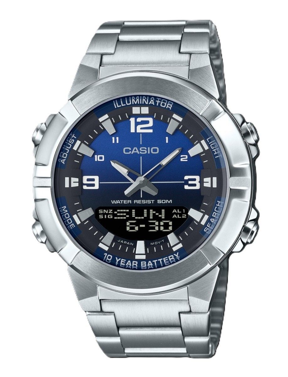 Casio Analog Digital Combination Stainless Steel Blue Dial Quartz AMW-870DA-2A1V Men's Watch