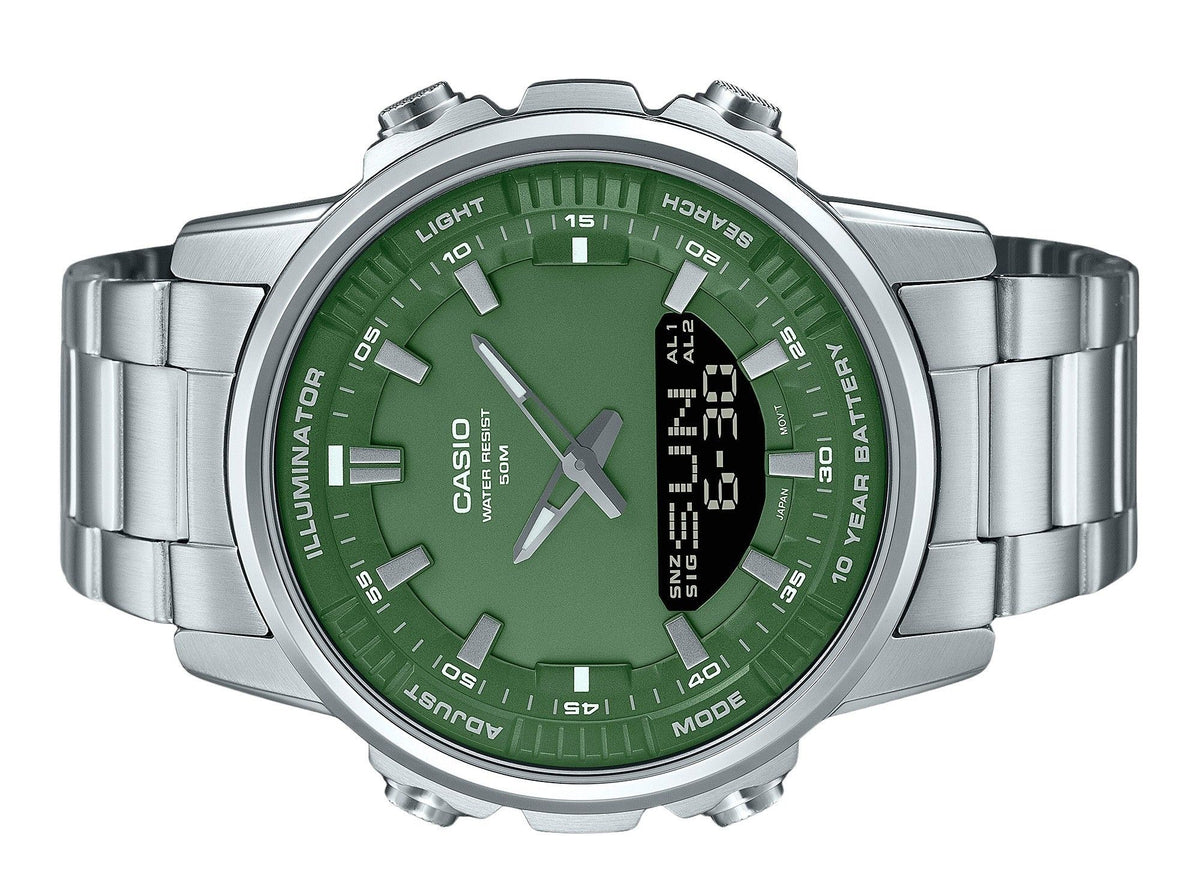 Casio Analog Digital Stainless Steel Green Dial Quartz AMW-880D-3AV Men's Watch