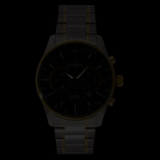 Citizen Chronograph Two Tone Stainless Steel Blue Dial Quartz AN8194-51L 100M Men's Watch