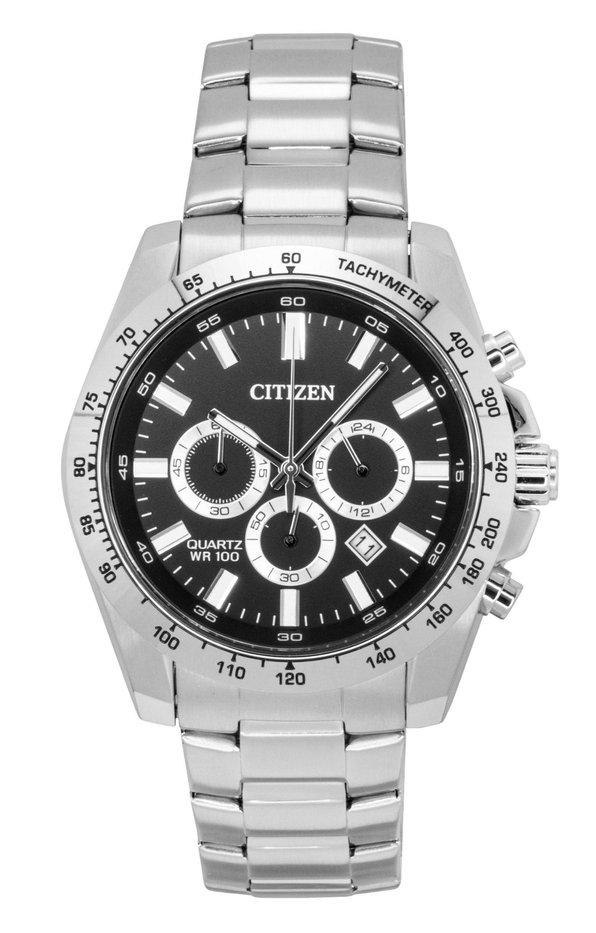 Citizen Chronograph Stainless Steel Black Dial Quartz AN8230-59E 100M Men's Watch