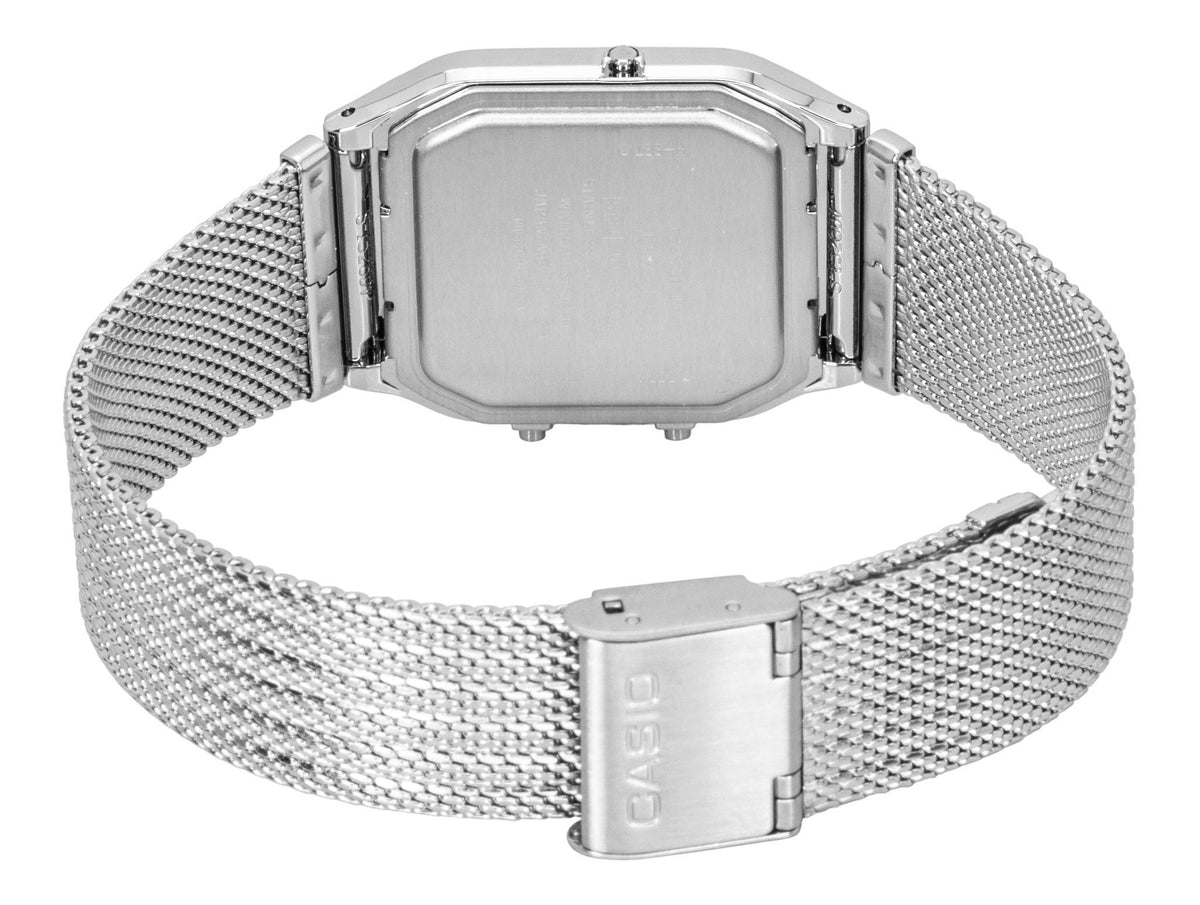 Casio Vintage Analog Digital Stainless Steel Mesh Bracelet Silver Dial Quartz AQ-230EM-7A Unisex Watch