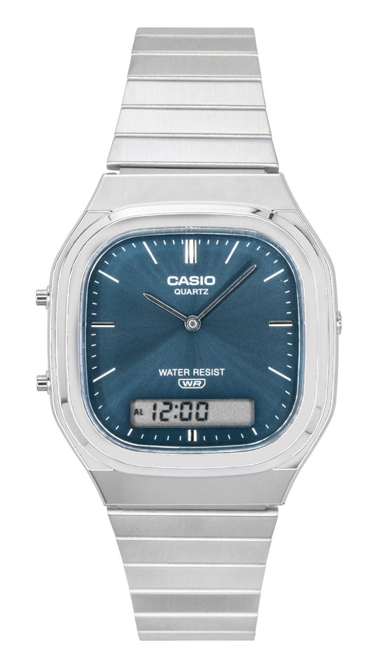 Casio Vintage Analog Digital Stainless Steel Sky Blue Dial Quartz AQ-240E-3A Unisex Watch