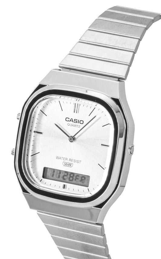 Casio Vintage Analog Digital Stainless Steel Silver Dial Quartz AQ-240E-7A Unisex Watch